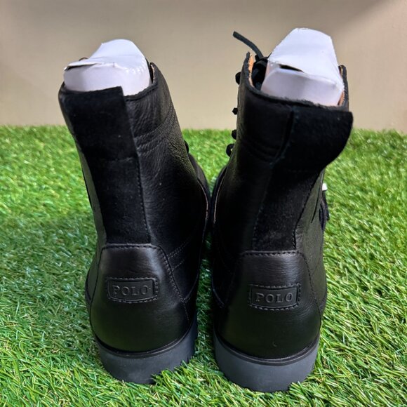 Polo Ralph Lauren Ranger Tumbled Leather Black Buckle Lug Sole Boots Mens NEW main image 6